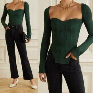 KHAITE Maddy Emerald Green Ribbed Knit Bustier Sweetheart Neckline Top Size M